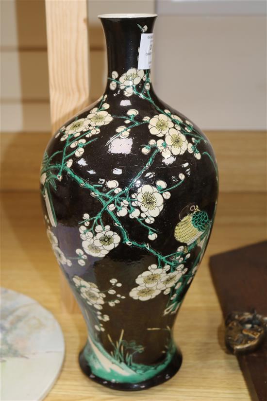 A Chinese famille noire vase height 37cm